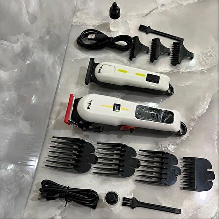 Wall 2 Li Set Cordless Taper Şarjlı Saç Sakal Kesme Tıraş Makinesi Profosyonel  Berber  Kuaför Tıraş Makinesi