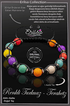Sertifikalı Terahertz - Multicolor Renkli Turkuaz Taşı Bileklik - Ayarlamalı