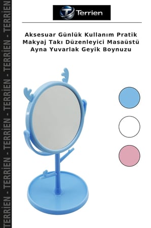 Aksesuar Günlük Kullanım Pratik Makyaj Takı Düzenleyici Masaüstü Ayna Yuvarlak Geyik Boynuzu