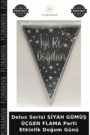 Delux Serisi SİYAH GÜMÜŞ ÜÇGEN FLAMA Parti Etkinlik Doğum Günü