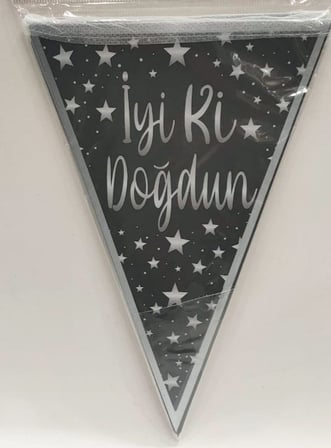 Delux Serisi SİYAH GÜMÜŞ ÜÇGEN FLAMA Parti Etkinlik Doğum Günü