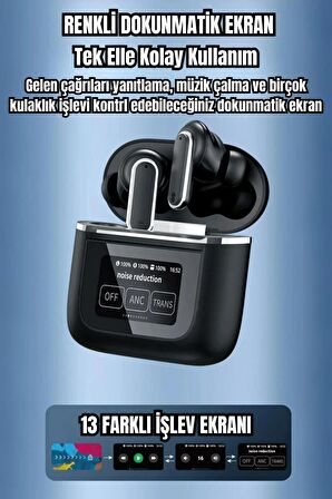 YX27 ANC Bluetooth kablosuz kulaklık TWS dokunmatik LCD ekran ANC aktif gürültü azaltma