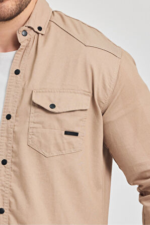 Erkek Likralı Çıtçıtlı Dar Kesim Pamuklu Kot Gömlek