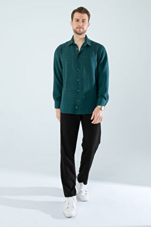  Mevsimlik Keten Dokulu Uzun Kollu Oversize Erkek Gömlek(ÜRÜN GENİŞ KALIPDIR)