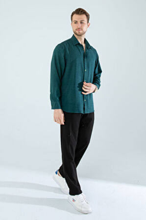  Mevsimlik Keten Dokulu Uzun Kollu Oversize Erkek Gömlek(ÜRÜN GENİŞ KALIPDIR)