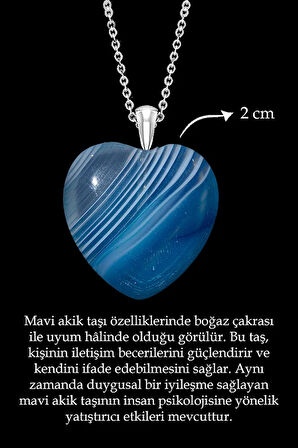 Sertifikalı Kalp Kesim Damarlı Mavi Akik Taşı Kolye