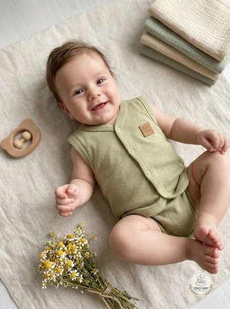 Gökçe Baby Organik Pamuklu Çıtçıtlı Bebek Yeleği – Kolsuz, Yumuşak ve Nefes Alan Bebek Yeleği | Açık Yeşil