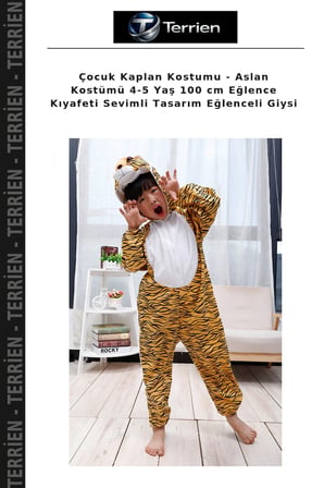 Çocuk Kaplan Kostumu - Aslan Kostümü 4-5 Yaş 100 cm Eğlence Kıyafeti Sevimli Tasarım Eğlenceli Giysi