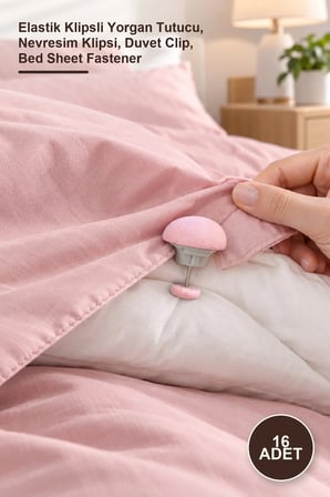 16 Adet Yorgan Nevresim Sabitleme Aparatı – Elastik Klipsli Yorgan Tutucu, Nevresim Klipsi, Duvet Clip, Bed Sheet Fastener