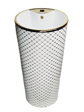 Yedi Yapı Beyaz Altın Geometrik Desenli Ayaklı Kolon Seramik Lavabo