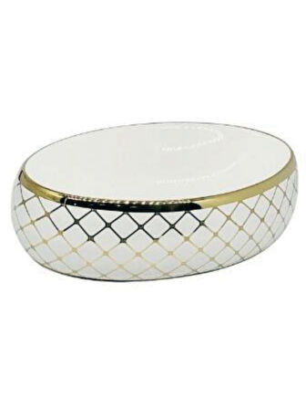 Oval Gold Geometri Desenli Tezgah Üstü Seramik Çanak Lavabo 