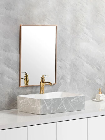 Mermer Desenli Tezgah Üstü Seramik Çanak Lavabo Banyo Lavabosu