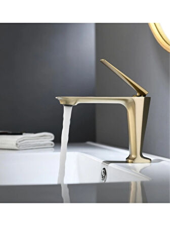 Lüks Tasarım Lavabo Bataryası Mat Gold