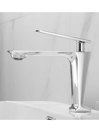 Lüks Tasarım Lavabo Bataryası Gümüş