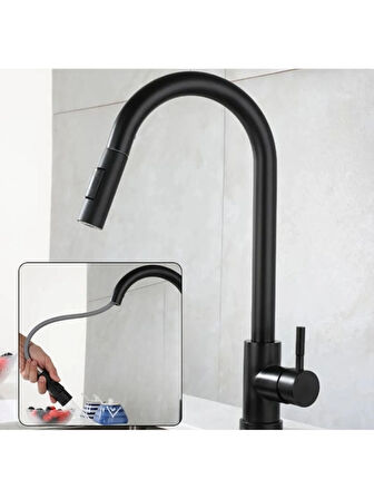 Spiralli Fonksiyonel Başlıklı Mutfak Evye Bataryası Siyah