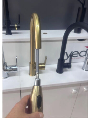 Spiralli Fonksiyonel Başlıklı Mutfak Evye Bataryası Mat-Gold