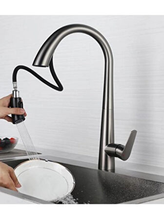 Gizli Spiralli Mutfak  Evye Bataryası Antrasit