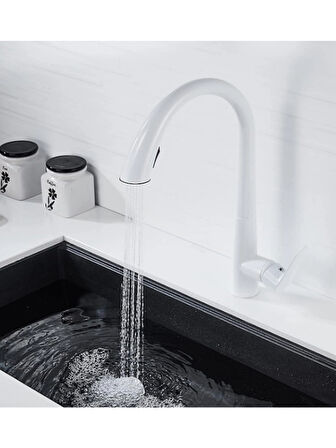 Gizli Spiralli Mutfak  Evye Bataryası Beyaz