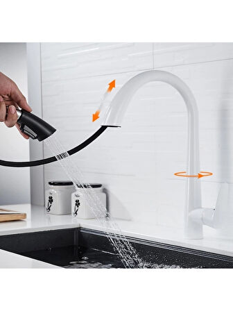 Gizli Spiralli Mutfak  Evye Bataryası Beyaz