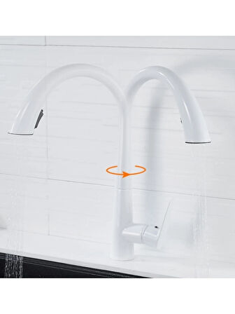 Gizli Spiralli Mutfak  Evye Bataryası Beyaz