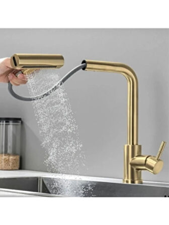 Fonksiyonel Başlıklı Spiralli Mutfak Bataryası Mat Gold