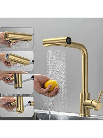 Fonksiyonel Başlıklı Spiralli Mutfak Bataryası Mat Gold