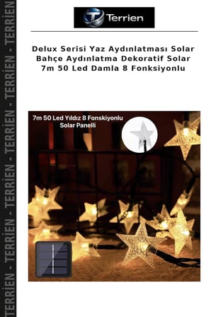 Delux Serisi Yaz Aydınlatması Solar Bahçe Aydınlatma Dekoratif Solar 7m 50 Led Damla 8 Fonksiyonlu