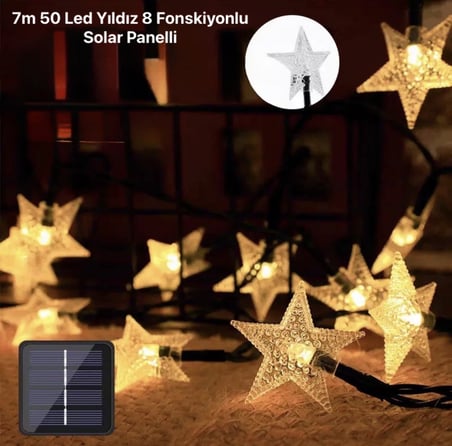 Delux Serisi Yaz Aydınlatması Solar Bahçe Aydınlatma Dekoratif Solar 7m 50 Led Damla 8 Fonksiyonlu