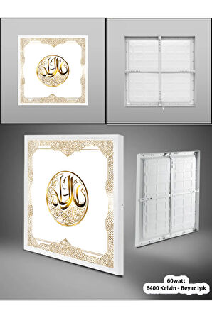 Gold Baskılı Salon Led Avize, 60x60 led panel, 60watt,beyaz ışık, baskılı led armatür, Ev aydınlatma