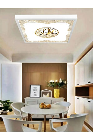 Gold Baskılı Salon Led Avize, 60x60 led panel, 60watt,beyaz ışık, baskılı led armatür, Ev aydınlatma