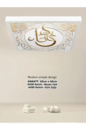 Koridor led avize, 60x60 led panel, 60watt, beyaz ışık, led armatür, gold baskı aydınlatma, Ev avize