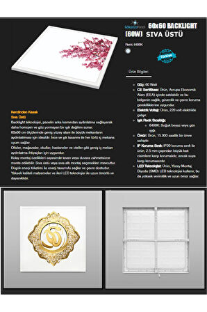 60x60 Led panel,  Gold Baskı Lüks Avize, 60watt, Led armatür, baskılı led panel, 6400k,Beyaz Işık,