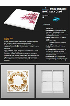 60x60 Led Armatür,  Gold Baskı Lüks Avize, 60watt, Led Panel, Baskılı led panel, 6400k,Beyaz Işık,