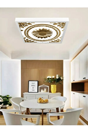 Papatya baskılı , Gold baskı led ev avize, 60x60 led armatür, 60watt, lüks led panel armatür, 6400k,