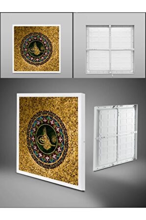 Osmanlı Tuğra desenli led avize, led tablo,60x60 kare, 60watt,beyaz ışık yeni modern armatür avize,