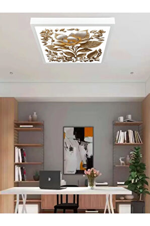 Gül YAZMASI AVİZE, Modern baskı tasarım avize, 60x60 kare led lamba, 60watt güçlü ışık salon avize