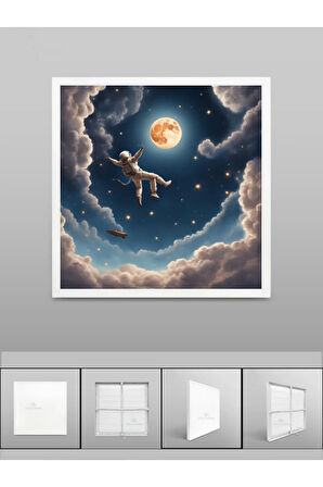 Uzay, Astronot, Yıldız avize, 60watt, beyaz ışık, 60x60 modern kare led avize, Çocuk odası uzay