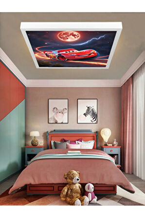 Şimşek Mcqueen Avize, 60x60 Çocuk Odası Avize, 60watt, estetik kare, Yapay Zeka Tasarım Avize, Uzay