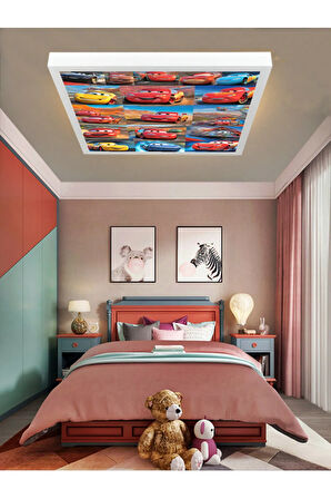 Şimşek Mcqueen Avize, 60x60 Çocuk Odası Avize, 60watt, estetik kare, Yapay Zeka Tasarım Avize,Galeri
