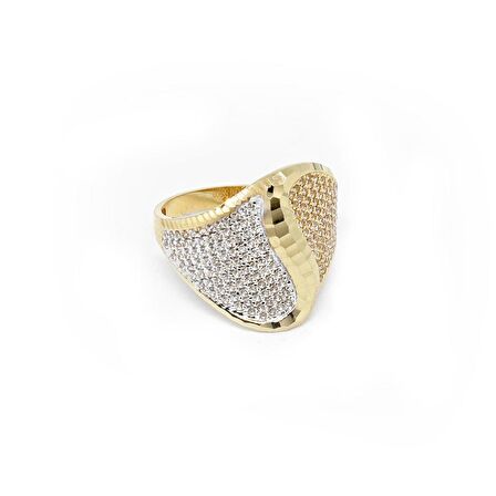 14 Ayar Çift Renk Swarovski Taşlı Fantezi Yüzük