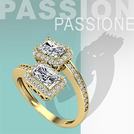 Kolları Taşlı Çift Baget Altın Yüzük 14 Ayar