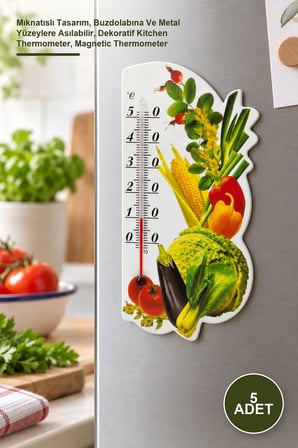 5 Adet Mıknatıslı Mutfak Termometresi – Mıknatıslı Tasarım, Buzdolabına Ve Metal Yüzeylere Asılabilir, Dekoratif Kitchen Thermometer, Magnetic Thermometer