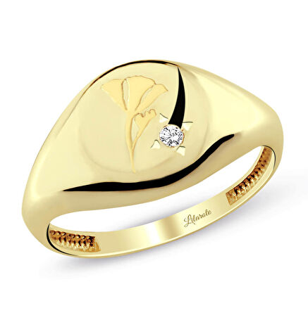 Gül Desenli Tektaşlı Altın Yüzük
