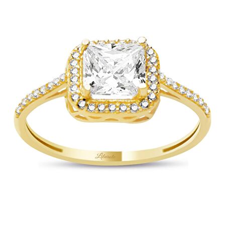 Kare Baget Tektaş Altın Yüzük 14 Ayar