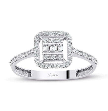 Baget Montürlü Beyaz Altın Yüzük