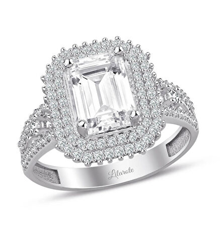 3.5 Karat Görünümlü Baget Kesim Beyaz Altın Yüzük