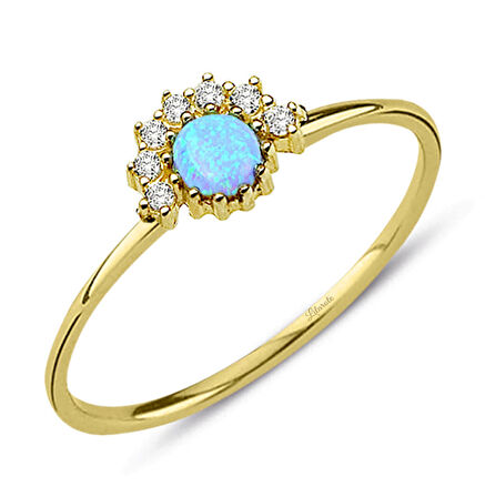 Yuvarlak Mavi Opal Taşlı Trend Yüzük