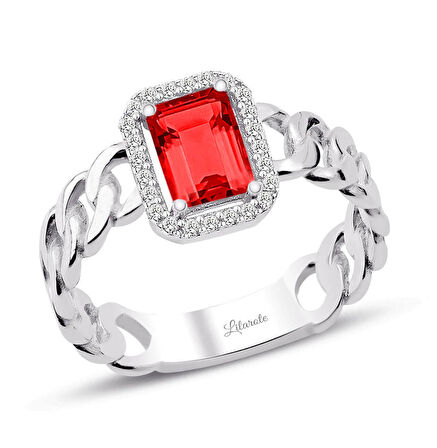 İtalyan Tasarım Halkalı Yakut Taşlı Baget Yüzük