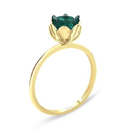 Yeşil Lotus Çiçeği Altın Yüzük