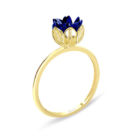 Lacivert Lotus Çiçeği Altın Yüzük